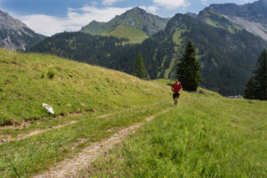 Mountains, person, runner, way Mountains, person, runner, way